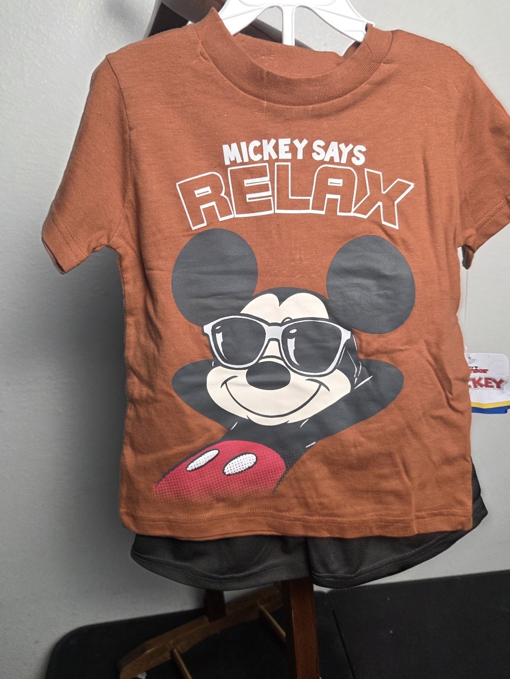 Disney Orange Mickey Says Relax Tee and Gray Shorts Matching Set
